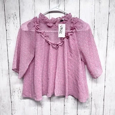 Rebecca Minkoff Shirt Women Sz Small Ruffle Mock Neck Half Sleeve Smocked Blouse