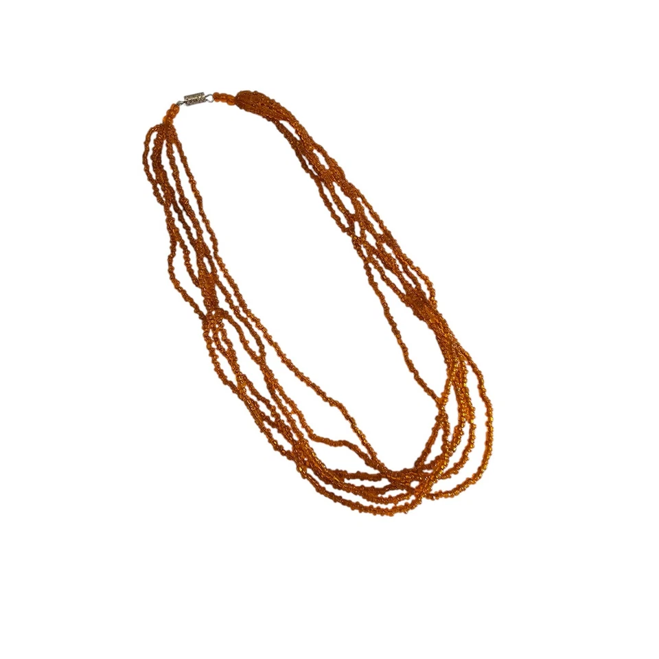 Collar Gargantilla Vintage Multi Hilos Vidrio Semilla Cuentas Color Ámbar Naranja Foto 4 de 4