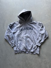 90s Oklahoma University Spellout Gray Cotton HoodieSize Large collegiate