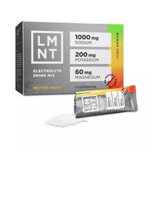 NEW LMNT MANGO CHILI SALT ELECTROLYTE DRINK MIX SUGAR FREE 30 STICK BOX EXP 3/28