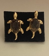 14K YELLOW GOLD Super Cute Smoke Topaz Turtle Stud Earrings