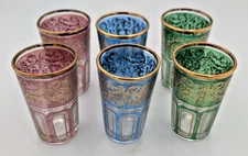 Moroccan Style Tea Juice Glasses Set of 6 in Red Green Blue Gold - Lovely SEE