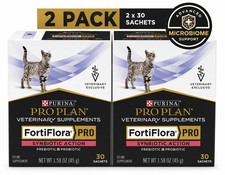 2 PACK PURINA FortiFlora PRO Synbiotic Action CAT Probiotic Supplement 60 Packs