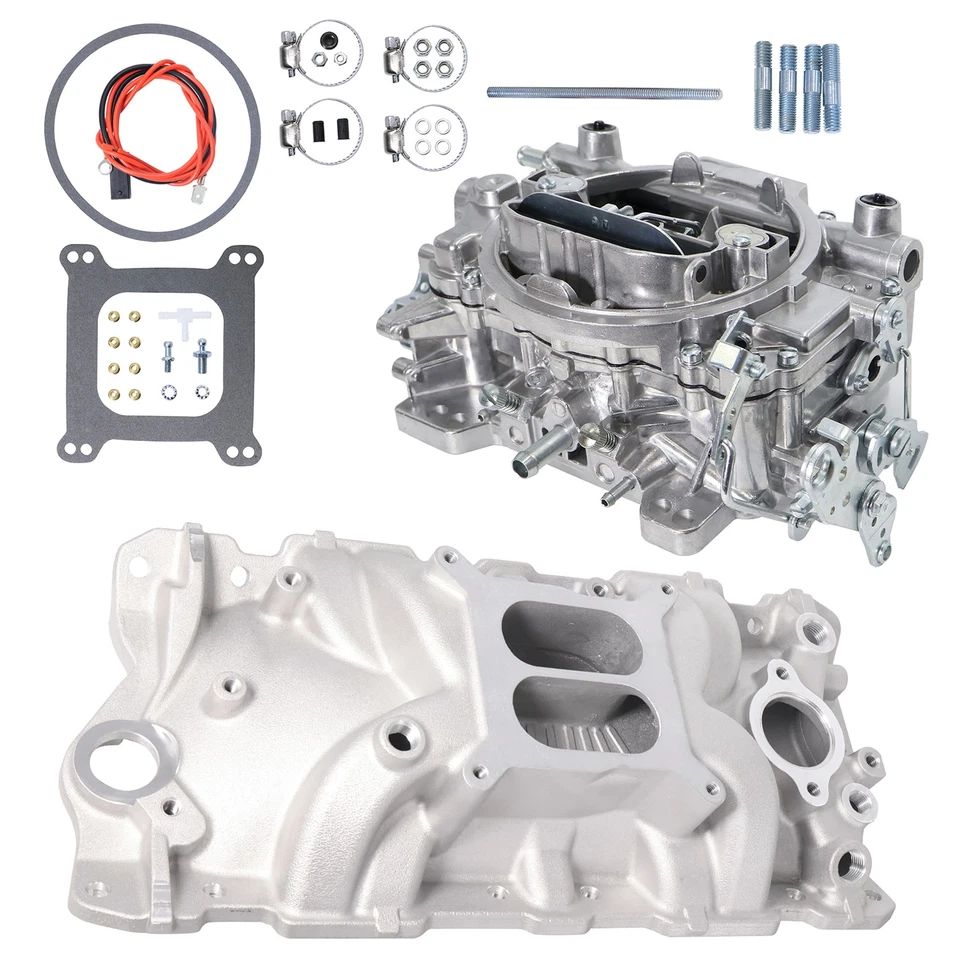 4 Barrel 1405 For Performer 600 CFM Carburetor & Intake Manifold For Chevy SBC Foto 2 de 4