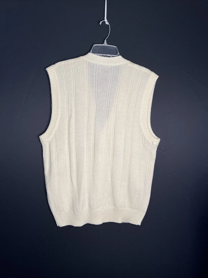 VTG Towncraft Men's L Cream Cable Knit Button Sweater Vest EC - Image 2 of 4