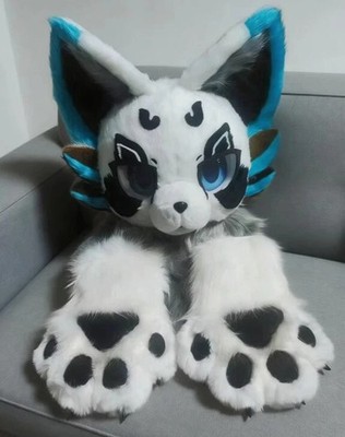 Fursuit Long haired Dog Fox Mascot Party Halloween Fur Cosplay(head+claws)