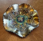 Carnival Glass Bowl Grape Vine Iridescent Ruffled Edge 7 Inch Candy Nut Dish