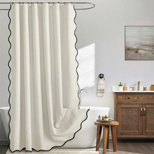 MIULEE Birch Scalloped Shower Curtain Linen Textured with 12 Metal Hooks Cute He