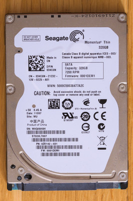 SATA Hard Drive 2.5'' Seagate Momentus Thin 320GB 7200RPM - Working