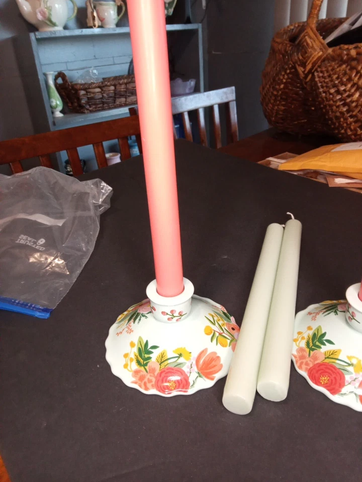 Rifle Co. Beautiful  Teal Candlesticks And Candles - Image 4 of 4