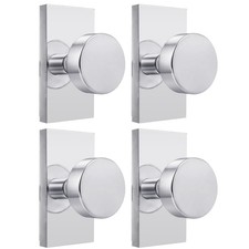 Polished Chrome Zinc Alloy Dummy Door Knob, Round Non-Locking Knob with Recta...