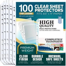 Sheet Protectors for 3 Ring Binder - 100 Premium Clear Plastic Page Protector...