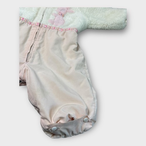 Vtg MCM Union Made USA Baby Girl Winter Snowsuit 3–6M Pink Fuzzy Quilted Bunny - Picture 7 of 13