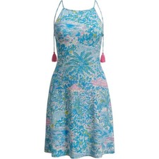 Lilly Pulitzer Margot Swing Dress Womens M Sink or Swim Blue Pima Cotton Tassel
