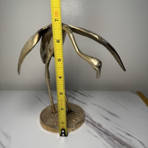 Vintage Messing Bogen Kranich Reiher Reiher Statue stehend auf Sockel 7” hoch x 7” breit - Bild 6 von 13