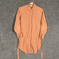 Emerson Fry Shirt Dress Womens XS Orange 100% Linen Button Front Tunic USA