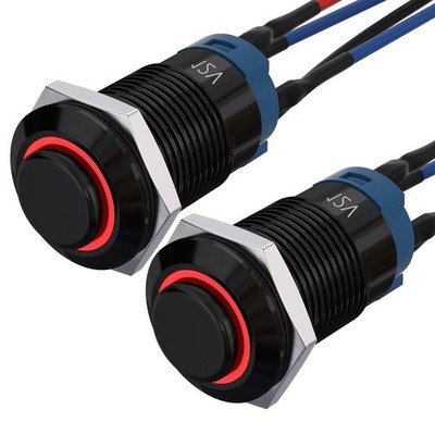 12mm Black Aluminum Red High Round Head Momentary Push Button Switch Pre-Wired