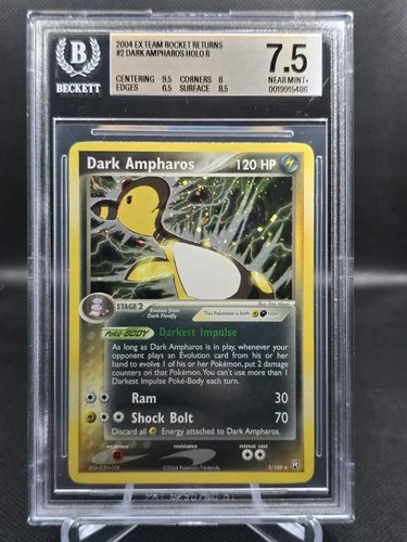2004 Pokemon Team Rocket  Returns Dark Ampharos Holo 2/109 BGS 7.5 NM+