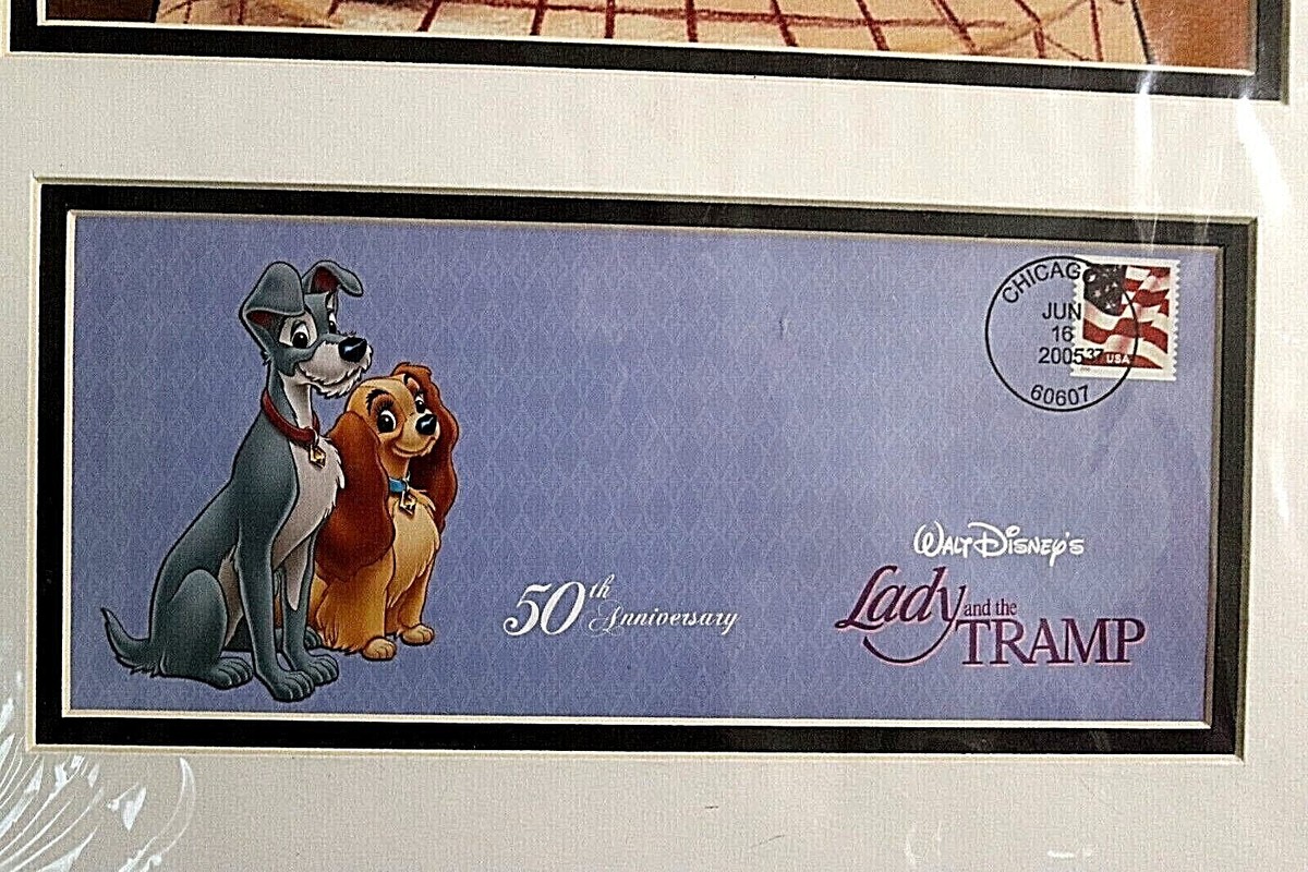 ディズニーわんわん物語　LADY&TRAMP額入りスタンプ切手 USA Walt Disney's Lady and the Tramp 50th Anniversary USPS