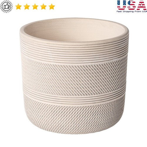 3 Pack Round Ceramic Planter Drainage Holes Weather Resistant Indoor White New