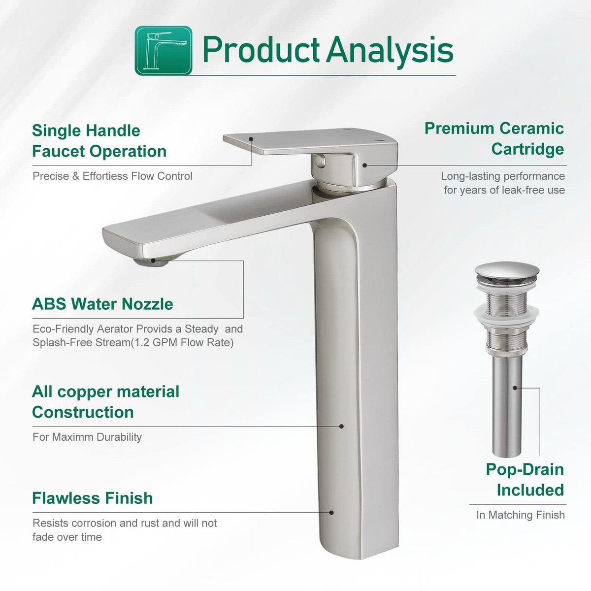 VOTON Vessel Sink Faucet Brushed Gold Tall Bathroom Faucets Single