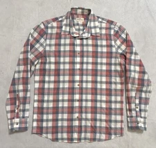 Marine Layer Button Up Shirt Mens L Blue Red Plaid Long Sleeve Collar Preppy