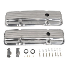 Polished Aluminum Finned Short Valve Cover For Sbc Small Block Chevy 350 58-86