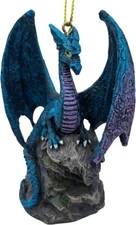 Fantasy Dragon Mythical Creature On Rock Christmas Tree Hanging Ornament Statue