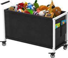100L Kids Toy Box on Wheels, Storage Chest for Stuffed Animals, Playroom, White