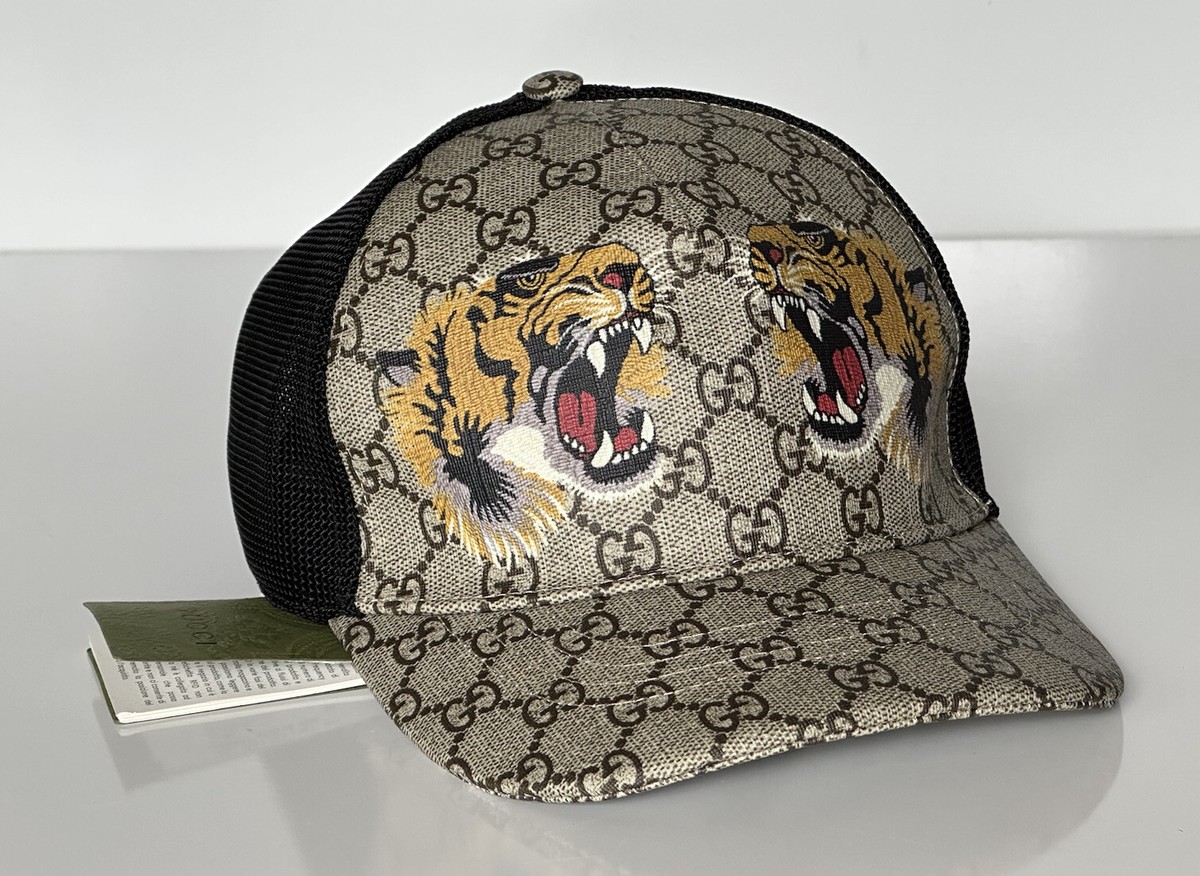 NWT Gucci Tiger GG Print Baseball Cap Brown Hat L (59 cm NWT Gucci Tiger GG Print Baseball Cap Brown Hat L (59 cm
