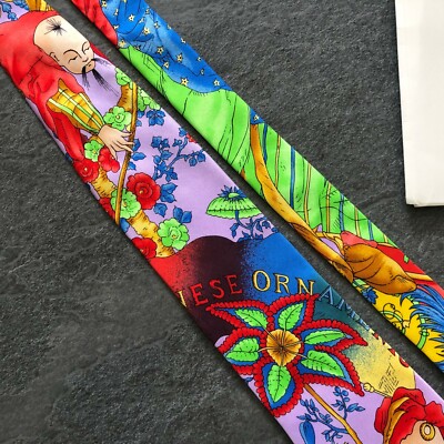 GIANNI VERSACE COUTURE silk tie Chinese Ornaments print purple