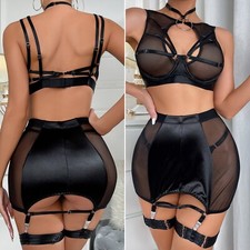 Womens Sexy Lingerie Set Mesh Lace Skirt with Garters Exotic Lingerie Set Choker