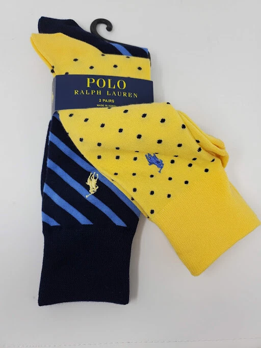 Polo Ralph Lauren Men's 2 Pack Polka Dot & Stripe Pony Dress Crew Sock 10-13