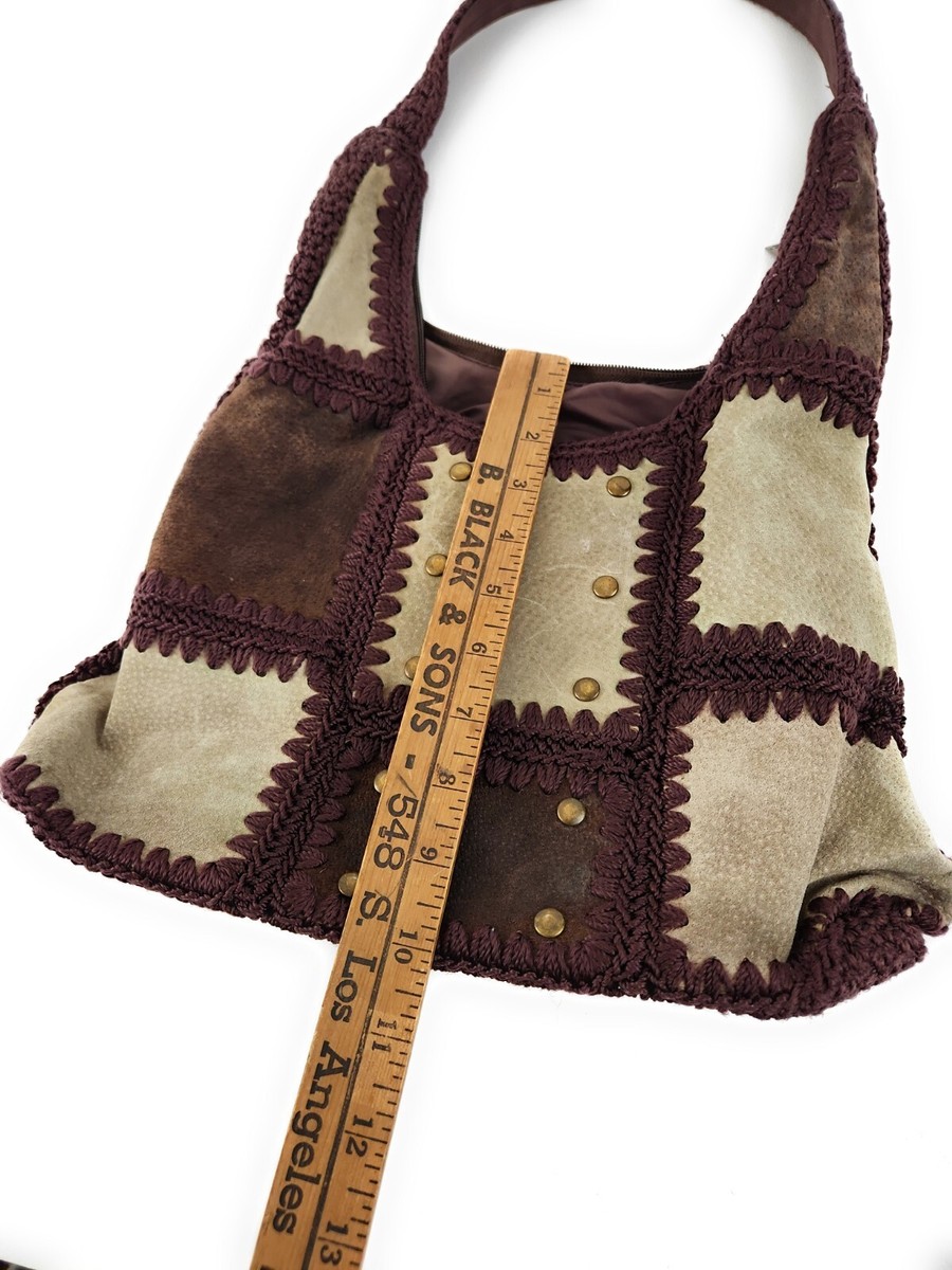 The Sak Original Brown Suede Patchwork & Crochet Purse | eBay