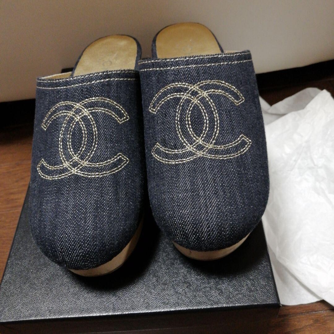 Chanel Vintage Sandal Sabot Coco Mark Denim Size 36 US