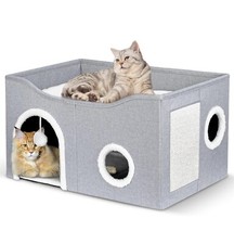 Heeyoo Cat House For Indoor Cats Large Cat Bed Cave w/ Fluffy Ball  Scratch Pad