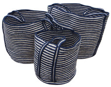 Jute Korb Set 3 Stück Optik gestreift hellbraun / schwarz auch für Kamin Holz