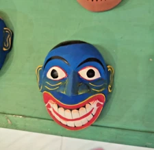 4 Inches Traditional Wooden Blue Devil Mask  Tribal Tiki Healthy Mask For Protec