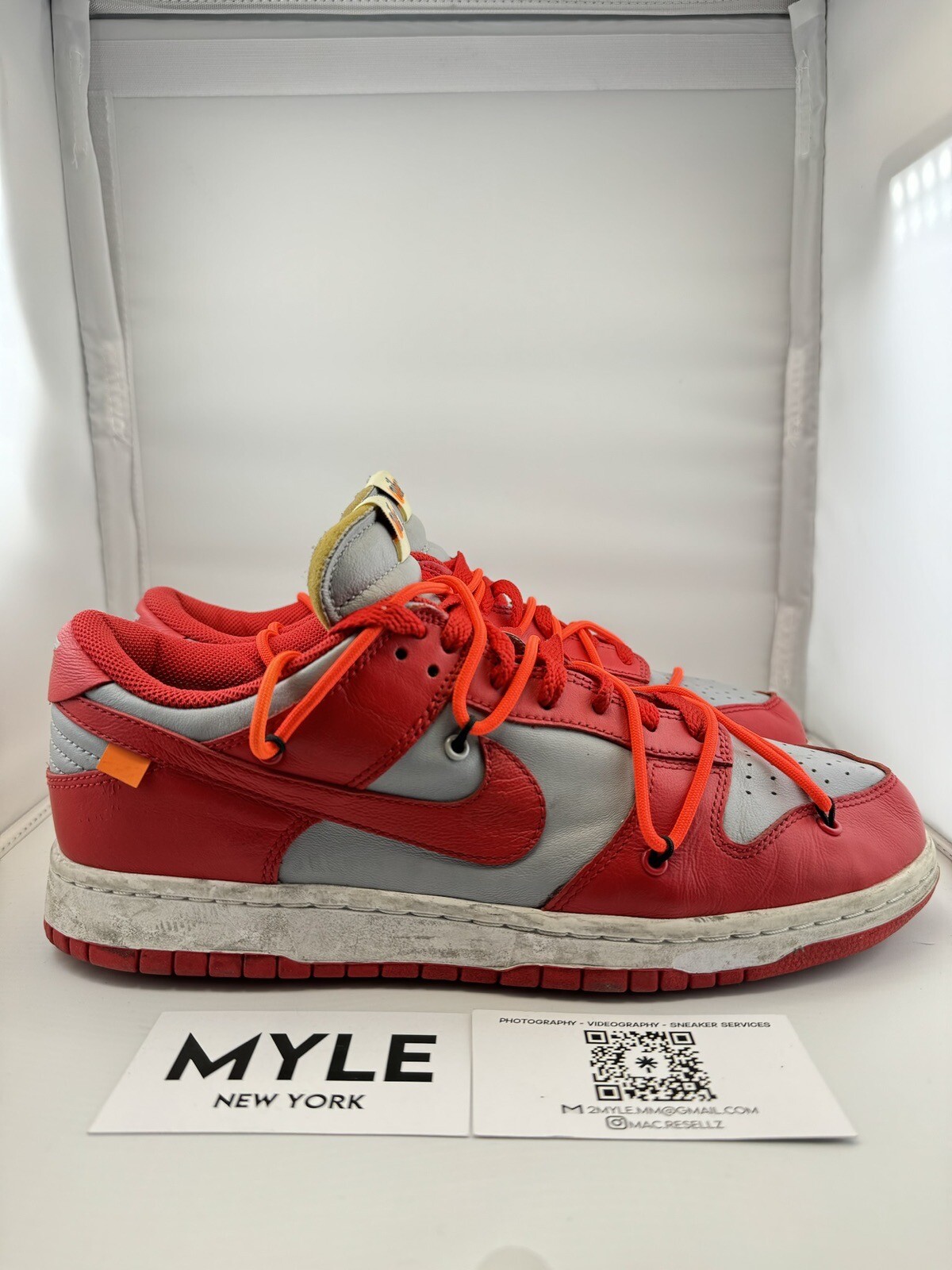 OFF WHITE X NIKE Taglia 10 Nike Dunk Low x BIANCO SPORCO University rosso 2019