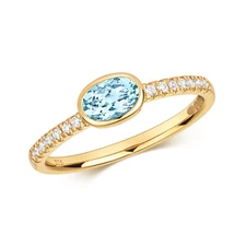9ct Yellow Gold Natural Aquamarine and Diamond Ring, Sizes J to Q (490)