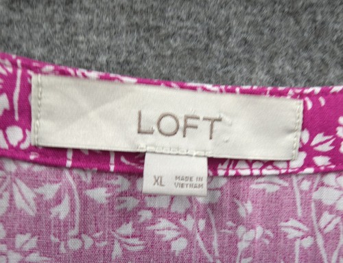 Loft Dress Womens XL Short Sleeve Knee Length Button Up V-Neck Pink Floral NWT - Picture 7 of 14