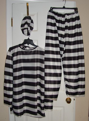 Disfraz de Halloween Convict Adulto Talla Única Camisa Pantalones Gorra - Imagen 2 de 8