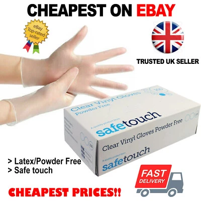 SAFETOUCH Disposable Vinyl Gloves Powder & Latex Free Work Strong Tattoo Food Box 100