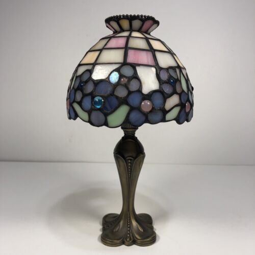 PartyLite Hydrangeas Tiffany Style Stained Glass Tea Light Lamp Candle Holder - Picture 1 of 6