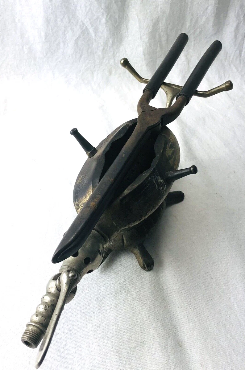 ANTIQUE Figural Gas Curling Iron Heater Turtle Burner Curling