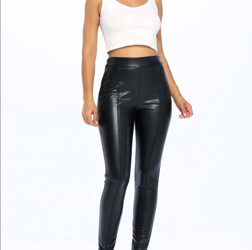 CI Sono Womens Size L Faux Vegan Leather Pants Leggings High Waist Elastic Waist - Picture 2 of 14
