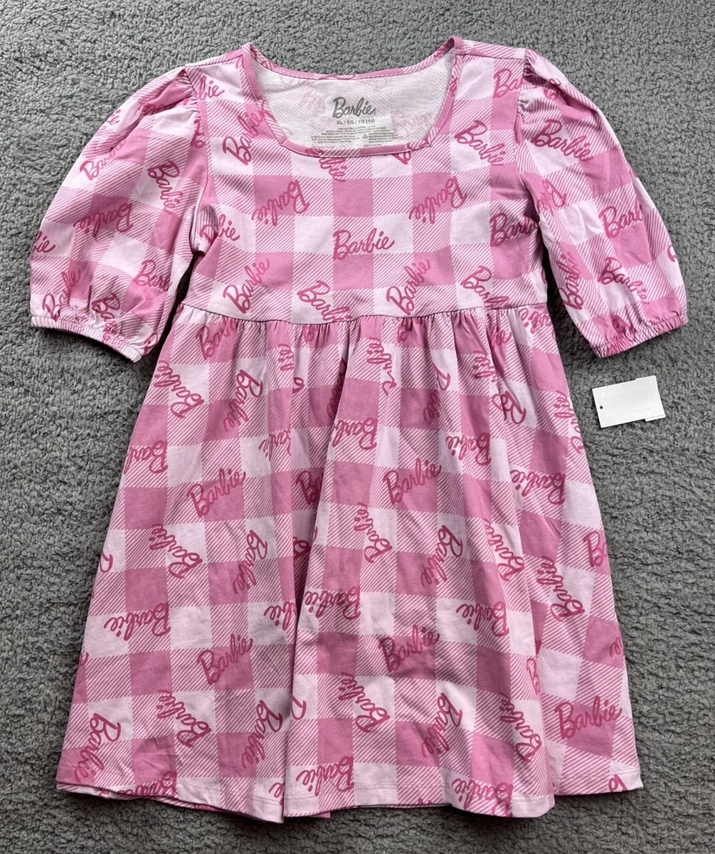 Girl's Size XL (14) Barbie Cotton Short Sleeve Dress Pink