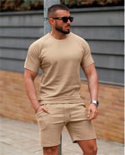 Mens Spring Summer 2-Piece Outfit Set Short Sleeve T-shirt and Pants Sweatsuit
