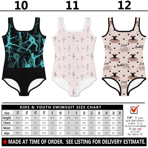 Kids Dance Swimsuit #1 - Baby Girl Teens Bathing Suit Dancer Tap Ballet Hip Hop - Picture 28 of 30