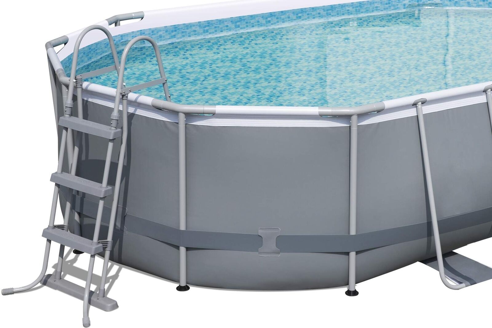 BESTWAY Frame Pool grau 488 x 305 cm oval mit Leiter Filterpumpe Dosierschwimmer